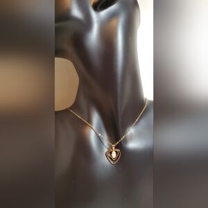 Vintage Gold-Plated Sterling Silver Double Heart Necklace with Opal Center